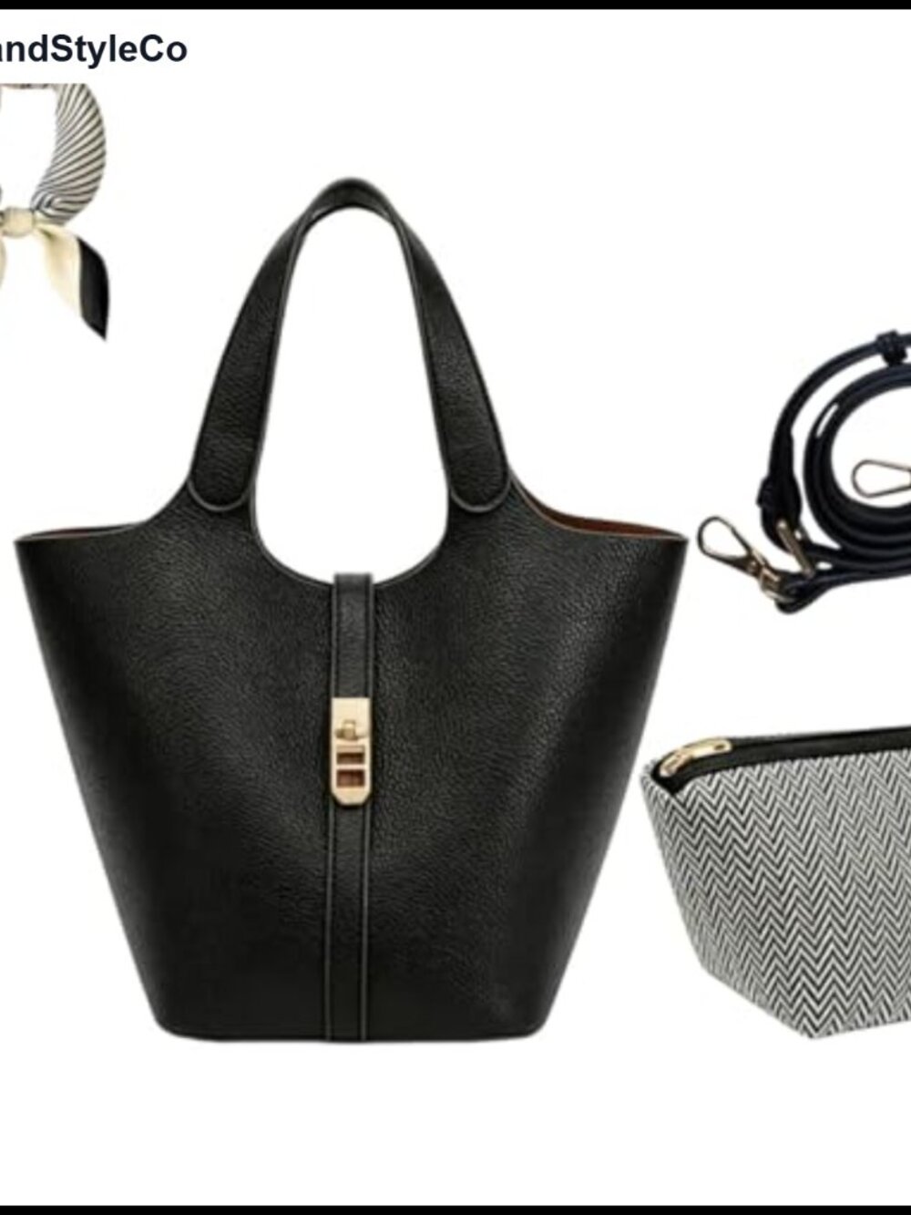 Vegan Leather Bucket Bag with Detachable Crossbody Purse for Work Daily